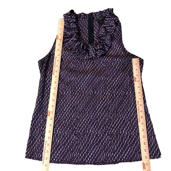 Ann Taylor Blouse Womens 6 Used Purple Cream Ruffled Neck - Picture 11 of 11